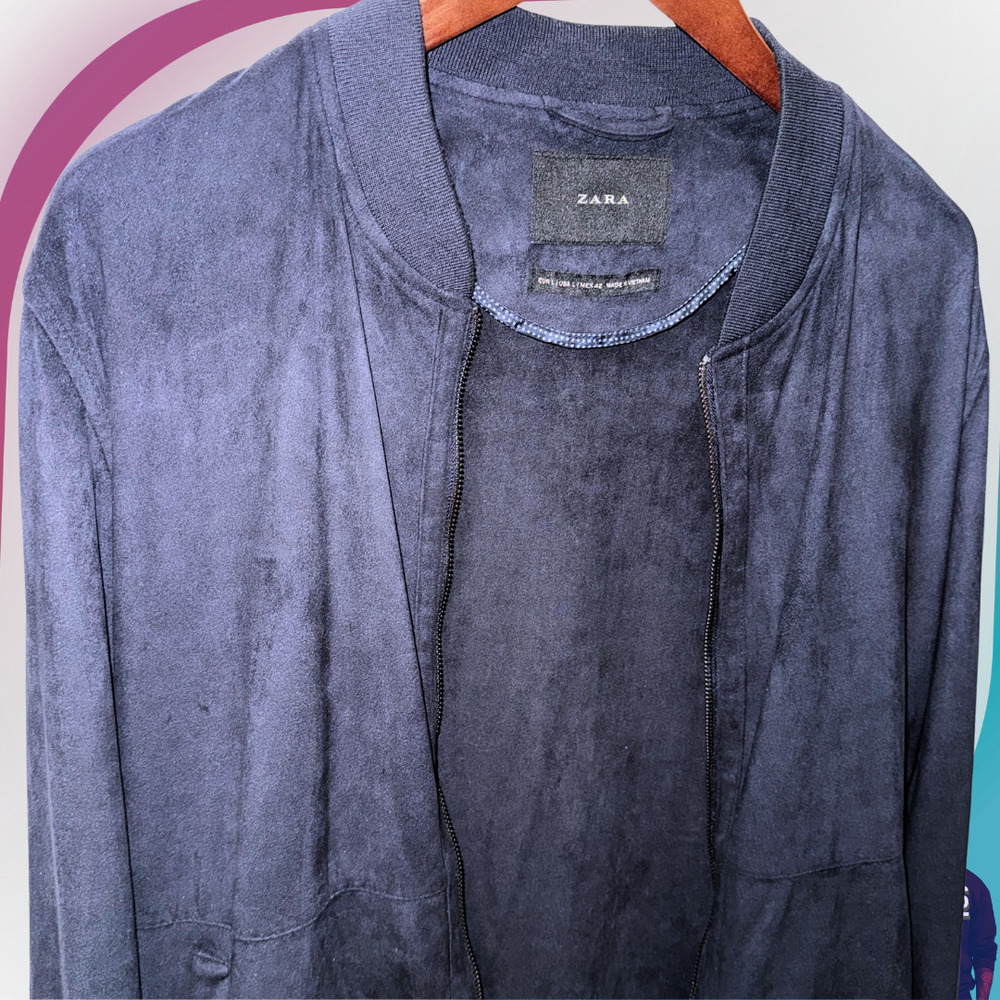 ZARA Men's Faux Suede Bomber Jacket in Dark Navy - L - Picture 11 of 13